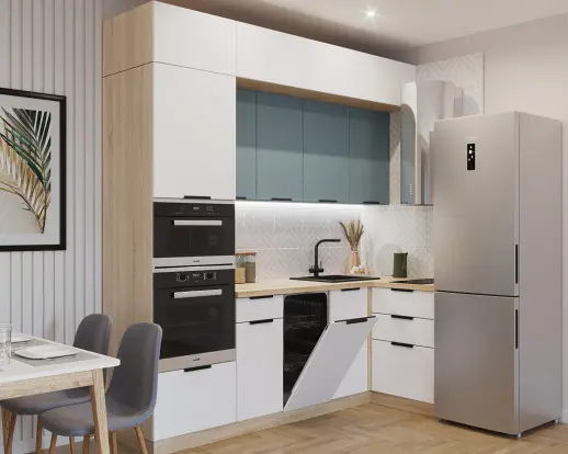 Кухонный гарнитур «Кухонный гарнитур «арт. 6 Тальк РоялВуд Голубой 2450х1200»»