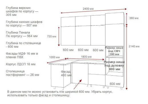 Кухонный гарнитур «Кухонный гарнитур «Аликанте - 1 (1000х2400 мм)»»