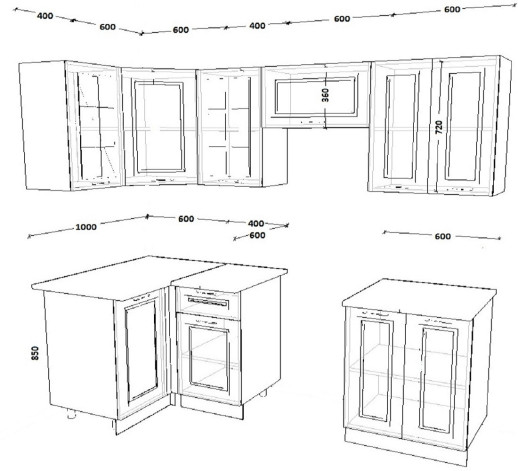 Кухонный гарнитур «Кухонный гарнитур «Белый Вегас - 10 (1000х2200 мм)»»