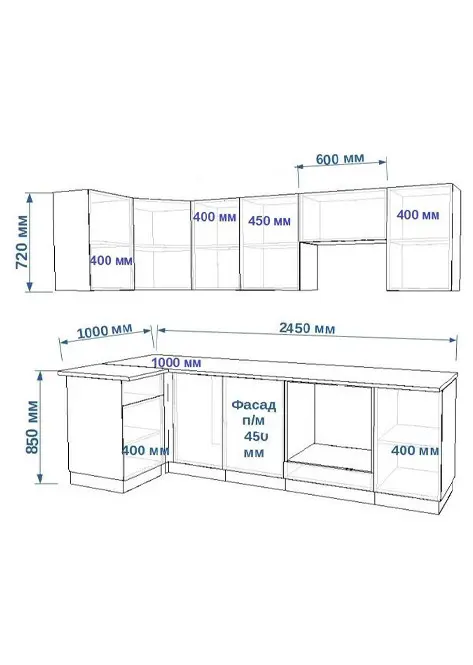 Кухонный гарнитур «Кухонный гарнитур «Прованс 1000*2450 мм_угловая 1»»