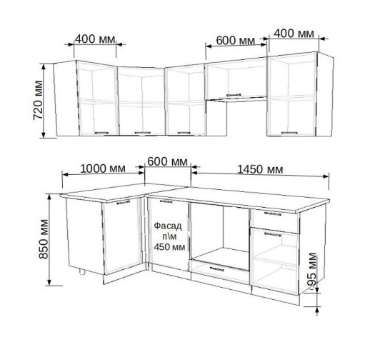 Кухонный гарнитур «Кухонный гарнитур «Акация - 18 (1000х2050 мм)»»