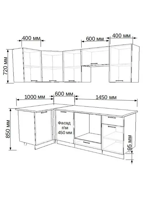 Кухонный гарнитур «Кухонный гарнитур «Грецкий орех 1000*2050 мм_угловая 1»»