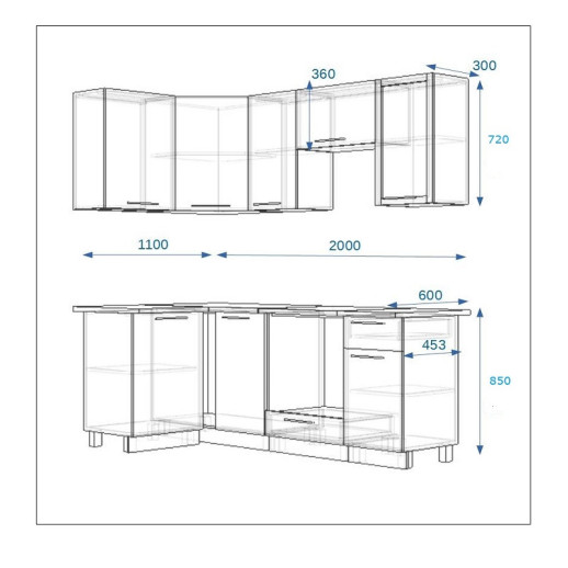 Кухонный гарнитур «Кухонный гарнитур «Акация - 12а (1100х2000 мм)»»