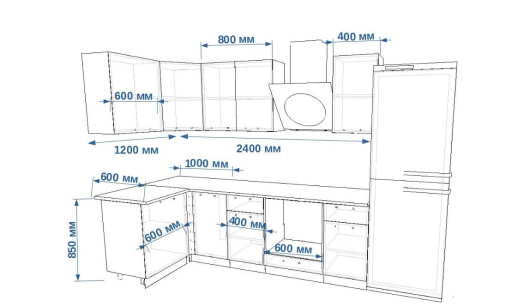 Кухонный гарнитур «Кухонный гарнитур «Океания Кристалл - 5 (1200х2400 мм)»»