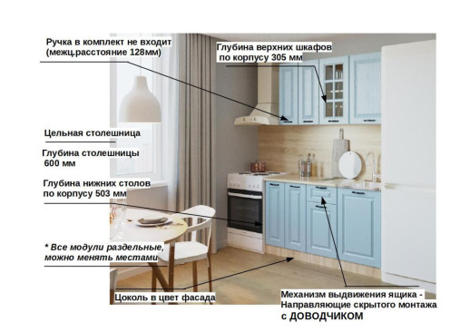 Кухонный гарнитур «Кухонный гарнитур «Роялвуд Голубой Вегас - 2 (1500 мм)»»