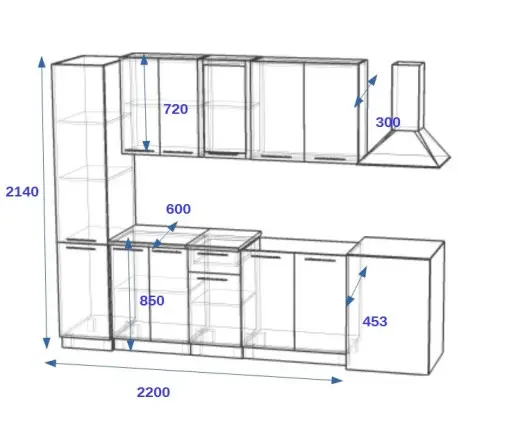 Кухонный гарнитур «Кухонный гарнитур «РоялВуд Голубой Прованс - 9 (2200 мм)»»