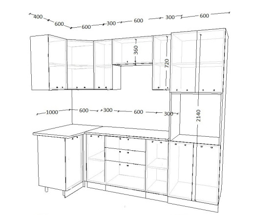 Кухонный гарнитур «Кухонный гарнитур «Роялвуд Голубой Вегас - 11 (1000х2400 мм)»»