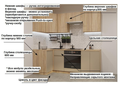 Кухонный гарнитур «Кухонный гарнитур «Дуб сонома Пикрит Лайн - 10 (1000х2200 мм)»»