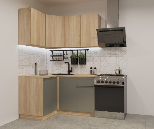 Кухонный гарнитур «Кухонный гарнитур «Дуб сонома Обсидиан Лайн - 6 (1200х1400 мм)»»