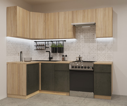 Кухонный гарнитур «Кухонный гарнитур «Дуб сонома Бетон темный Лайн 32 (1200х2400 мм)»»