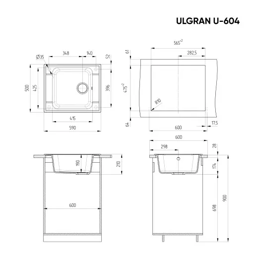 Кухонная мойка ULGRAN U-604 односекционная реверсивная