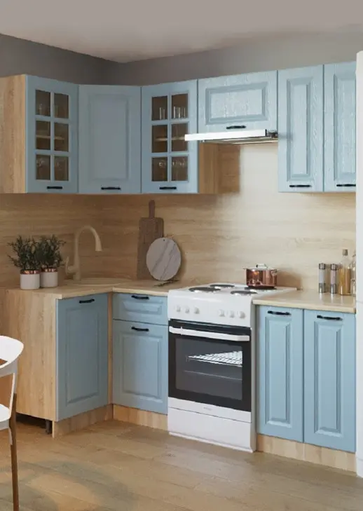 Кухонный гарнитур «Кухонный гарнитур «Роялвуд Голубой Вегас 1000*2200 мм_угловая 1»»