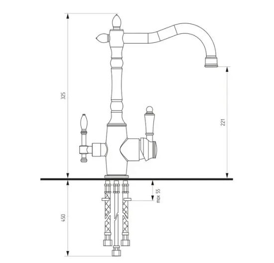Смеситель ULGRAN U-018 с дополнительным краном для питьевой воды