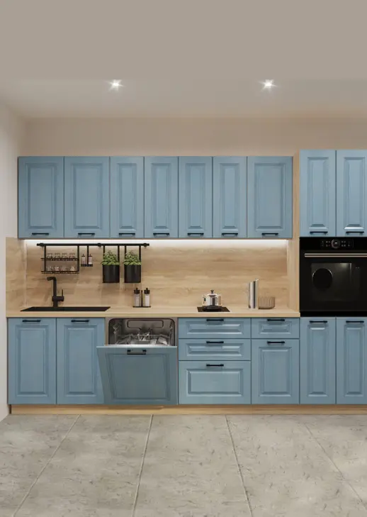 Кухонный гарнитур «Кухонный гарнитур «Роялвуд Голубой Вегас 3000 мм_прямая 4»»