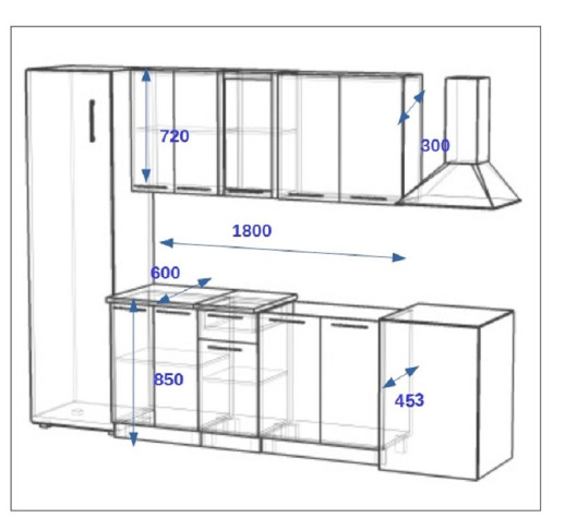 Кухонный гарнитур «Кухонный гарнитур «РоялВуд Голубой Прованс - 10 (1800 мм)»»