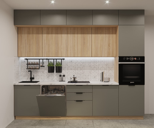 Кухонный гарнитур «Кухонный гарнитур «Фаска Обсидиан Дуб сонома - 19 (3000 мм)»»