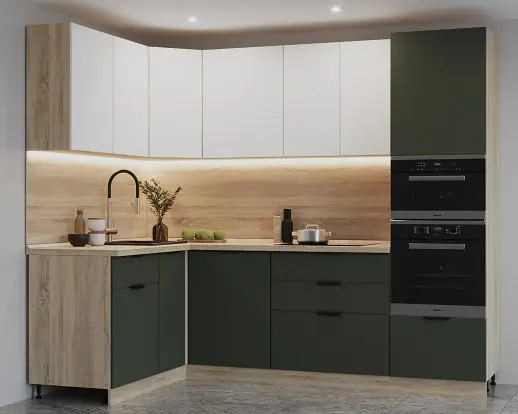 Кухонный гарнитур «Кухонный гарнитур «арт. 2 Шарли белый Олива шагрень - 1600х2600»»