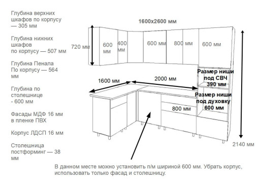 Кухонный гарнитур «Кухонный гарнитур «Графит шагрень Дуб сонома - 1 (1600х2600 мм)»»