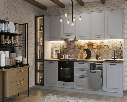 Кухонный гарнитур «Кухонный гарнитур «Софт Серый Мира 3150»»